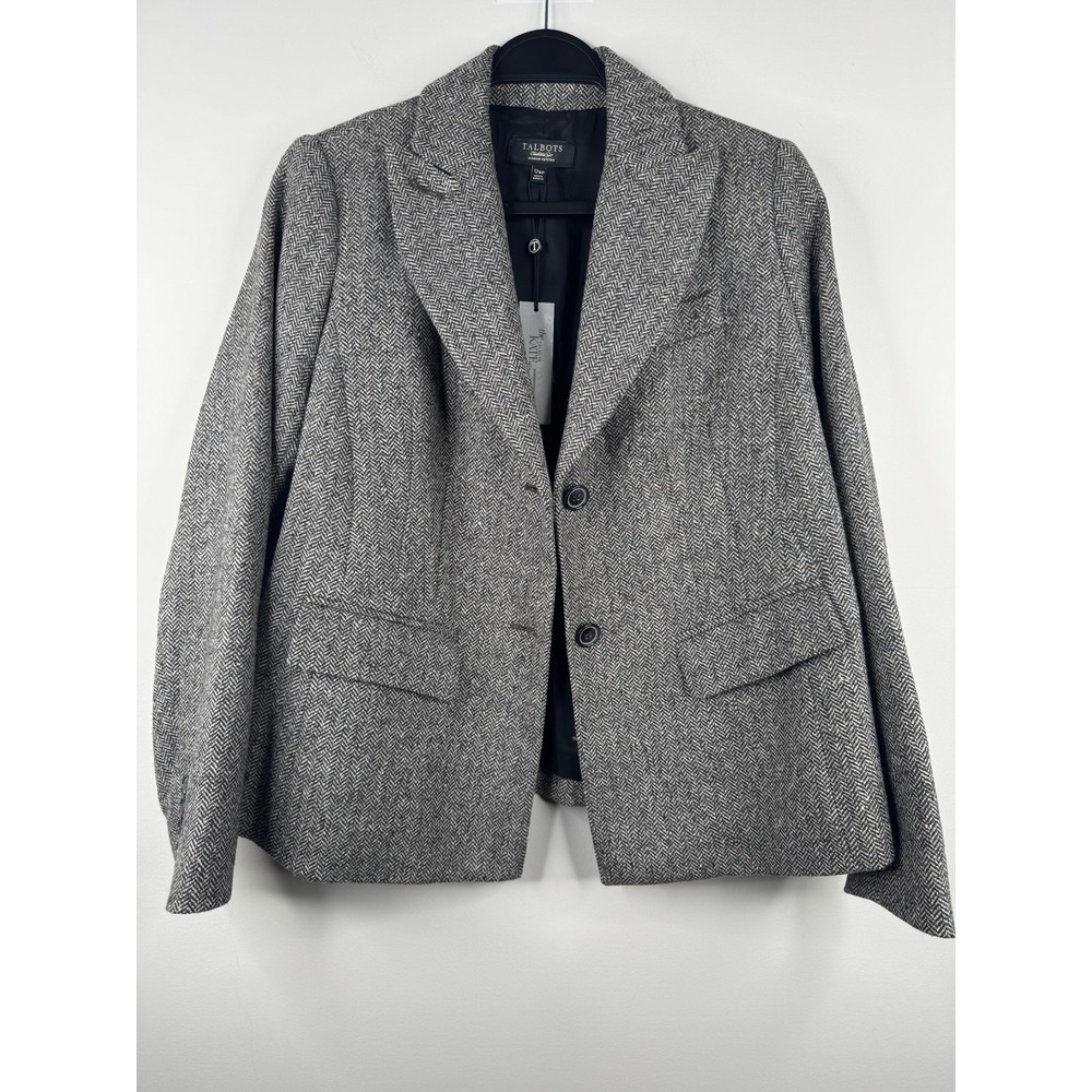 Talbots Kate Fit Herringbone Blazer Grey Wool Blend Petite 12WP NWT